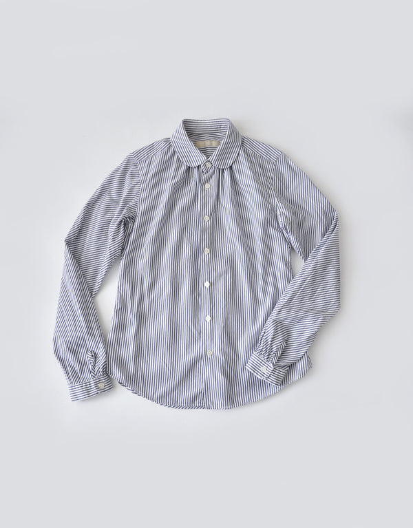 バイアスストライプのネックギャザーシャツ